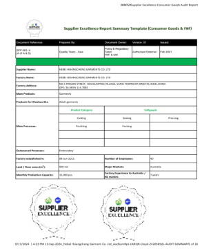 Woolworths/Big W Supplier Excellence Certification Yearly